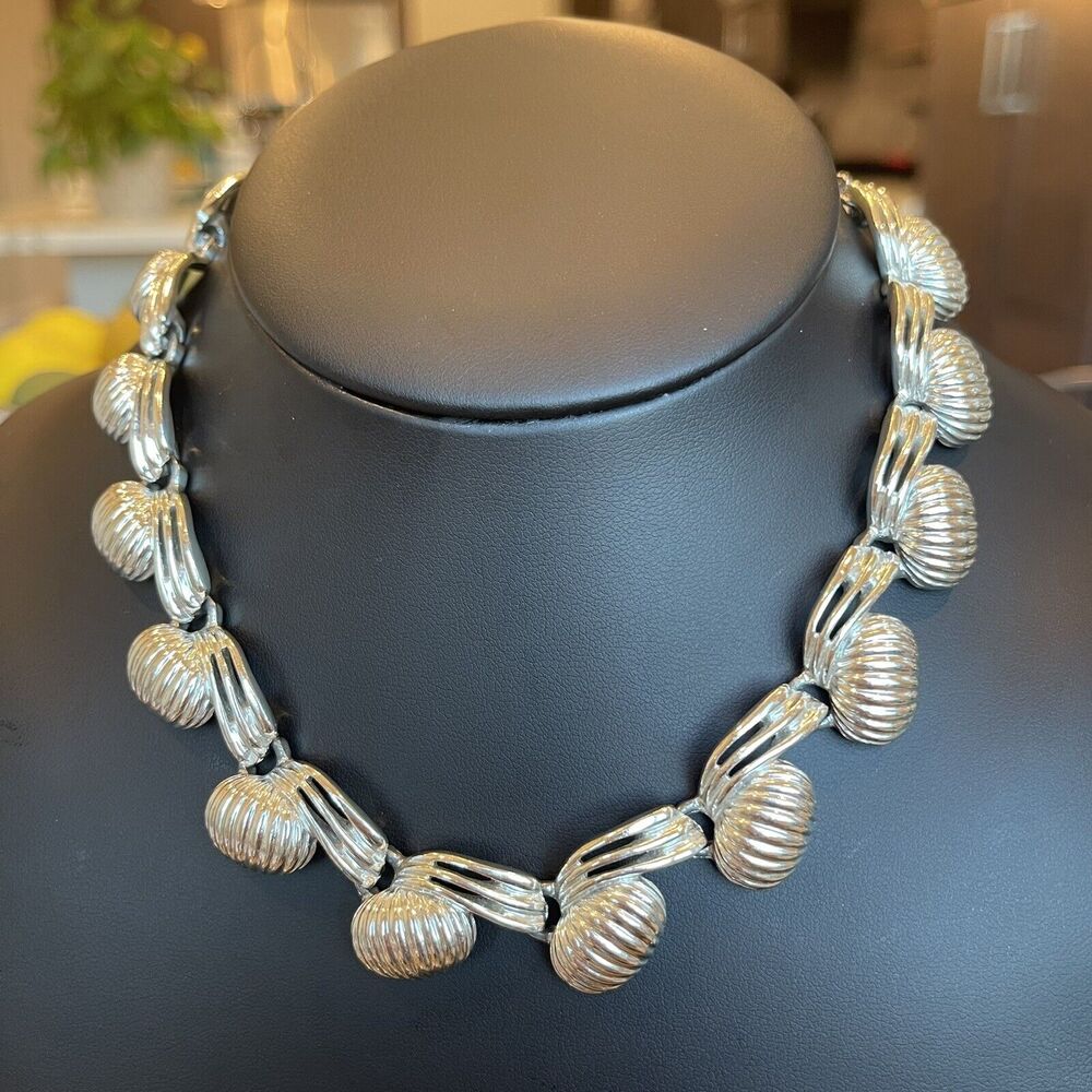 VINTAGE 1960’s Choker Collar Silver Tone NECKLACE 12-16” TEXTURED Unsigned